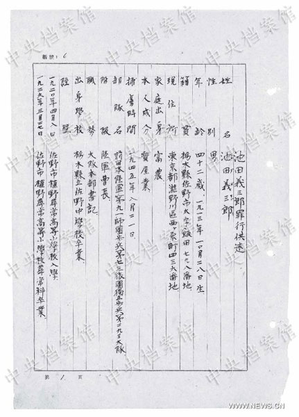 Japanese war criminal's confession reveals Yellow River massacre