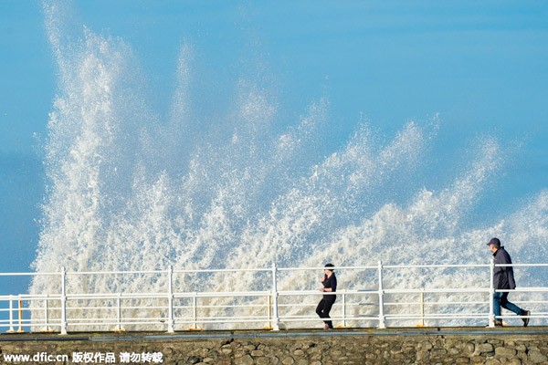 Rough waters on West Wales sea front