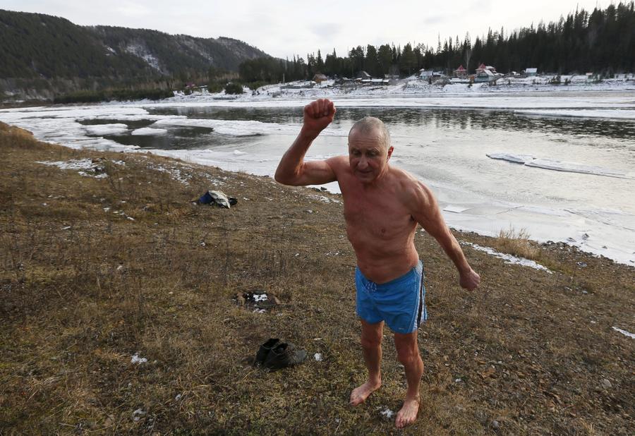 Winter swimming in Siberia