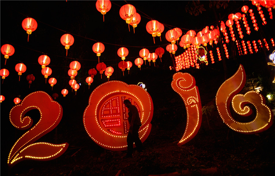 Lanterns decorate temple to celebrate Chinese New Year in Kuala Lumpur