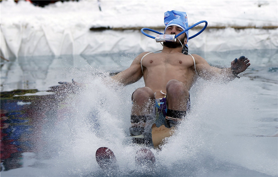 Participants jump and freeze at Red bull competition