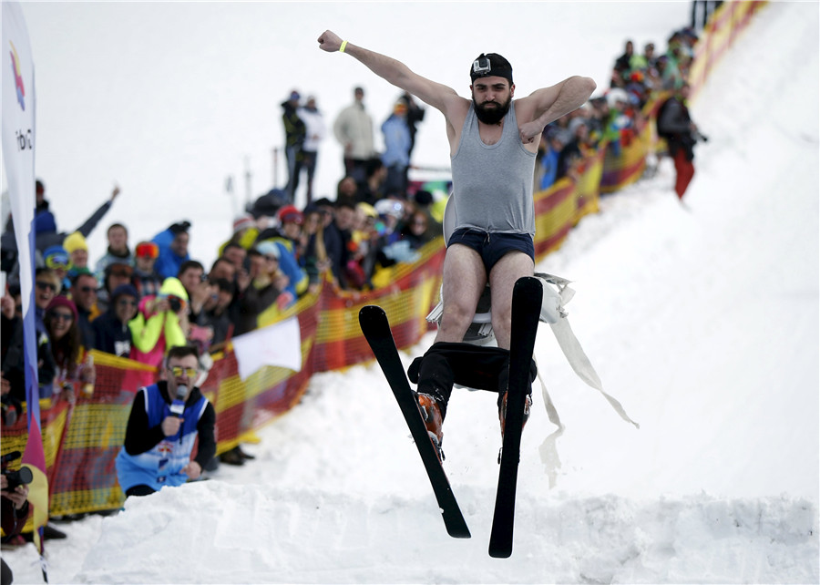 Participants jump and freeze at Red bull competition