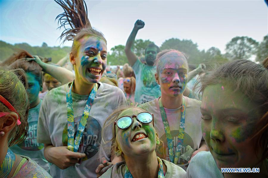 People participate in Color Run in Stockholm, Sweden