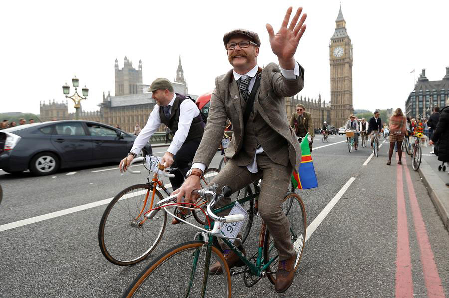 Hundreds of cyclists ride through The Tweed Run in London