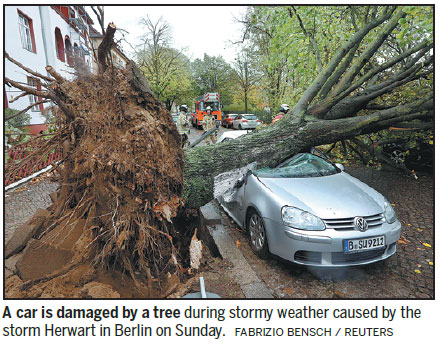 Storm kills at least five in Europe, freighter runs aground