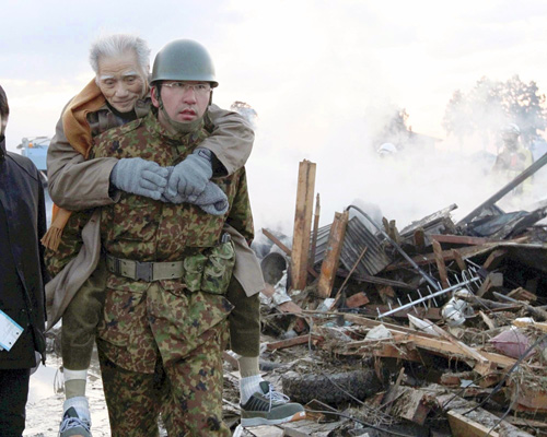 Rescue conducted after the quake in Japan