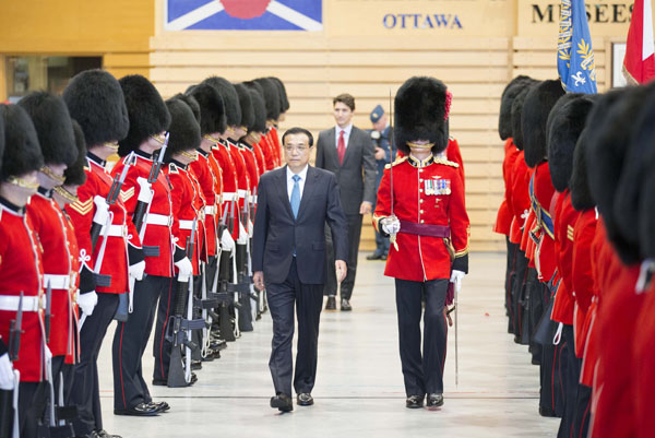 Canadian PM holds a welcoming ceremony for Premier Li