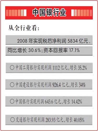 中国银行业08年利润增30%居全球第一